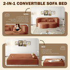 Convertible Folding Sofa Bed, 2-in-1 Full Size Floor Boneless Couch Bed, Loveseat sleeper Couch , Corduroy Floor Sofa, Memory Foam Sleeper SofaBed, Small couches for small spaces, No Assembly, Orange