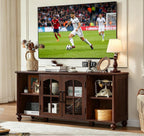 RWYHG Farmhouse TV Stand for 60 in TV, Entertainment Center for Living Room | Adjustable Shelves, Magnetic Glass Door, Sturdy Gourd Base, Wood Grain Top, High Capacity Storage Cabinet, Walnut