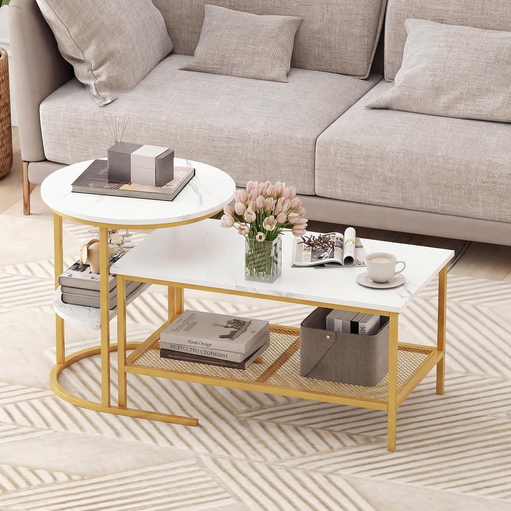 Giantex Nesting Coffee Table Set of 2, Detachable Rectangular Table & Rou...