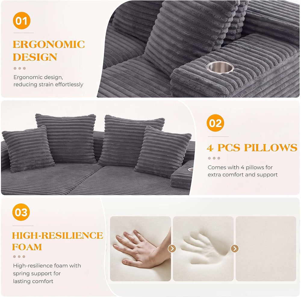 85'' Loveseat Chaise Lounge Chair, Oversized Double Couch | Deep Seat...
