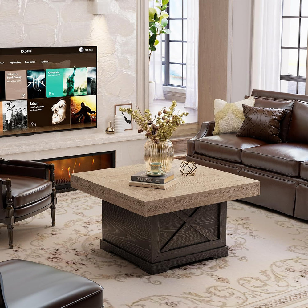 Lareth 31.5 in Rustic Coffee Table for Living Room with X-Design, Square