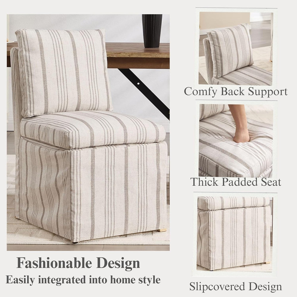 Upholstered Dining Chairs Set of 6 Slipcovered Armless Dining Chair with Soli...