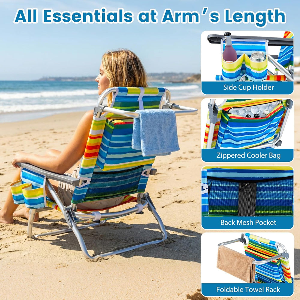 Goplus Beach Chair, Folding Backpack Beach Chairs for Adults w/Adjustable Pos...