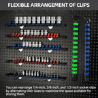Socket Organizer Drive ABS Tools - Green Socket Holder, Premium Quality 18 Pieces Socket Holders Kit 1/4-Inch x 96 Clips, 3/8-Inch x 90 Clips, 1/2-Inch x 72 Clips（18PC,Green
