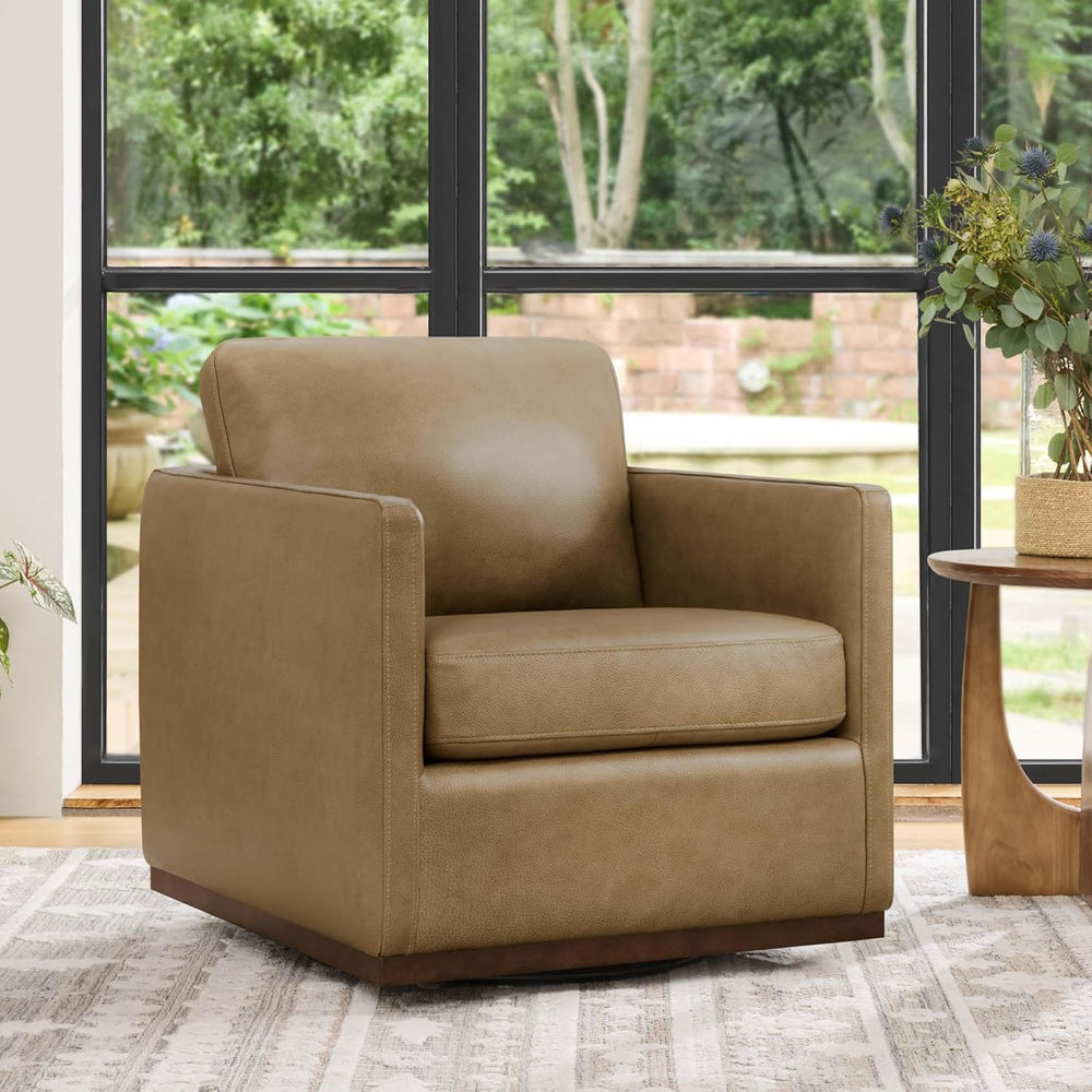 CHITA Genuine Leather Swivel Accent Chair, FSC Certified Mid Century Modern A...