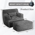 LOVMOC Bean Bag Sofa Chair with Ottoman, Comfy Floor Couch, Oversized Reading Chair for Bedroom, Dorm Room, Living Room, Darkgrey