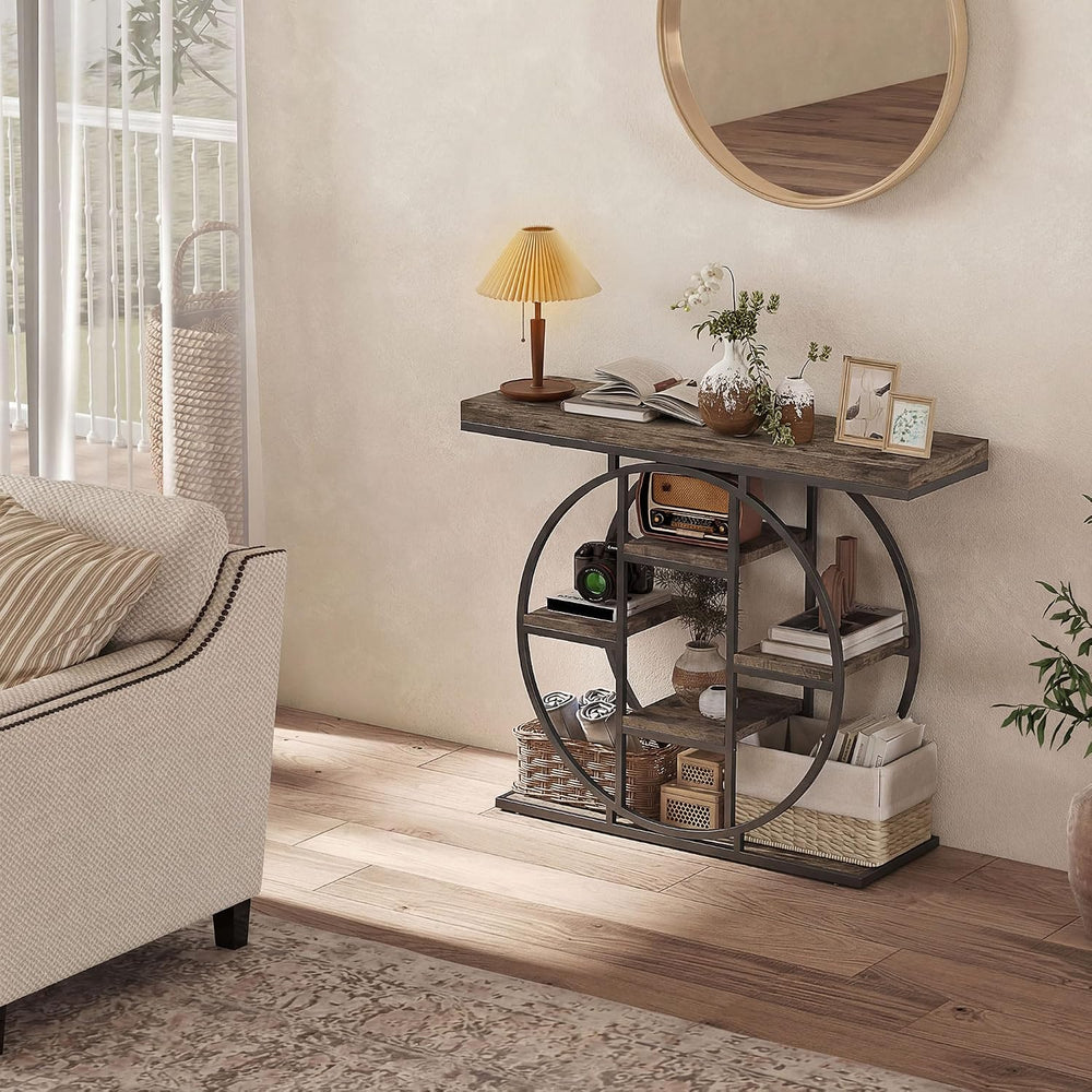 HOMCOM Entryway Table, 39.4" Console Sofa Table with Storage Shelves and...