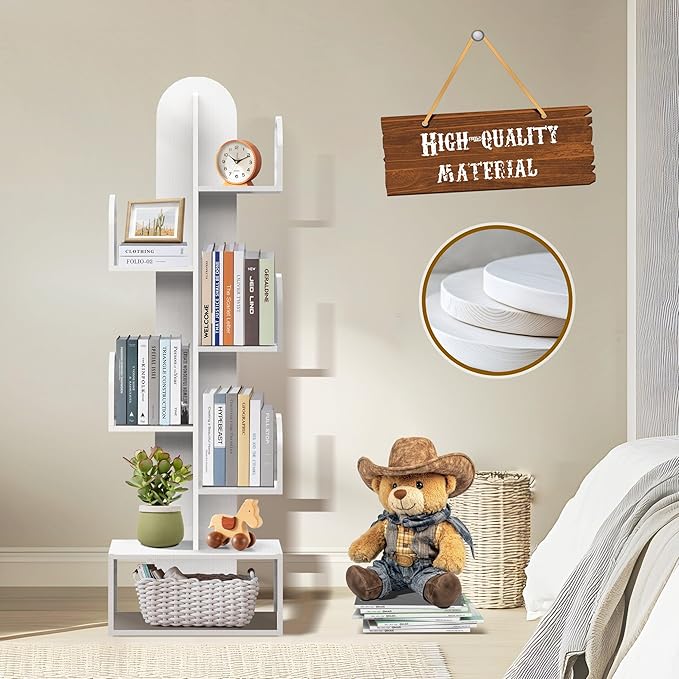 Cactus Tree Bookshelf, 5-Tier Wood 50" Tall Corner Book Storage Rack for...