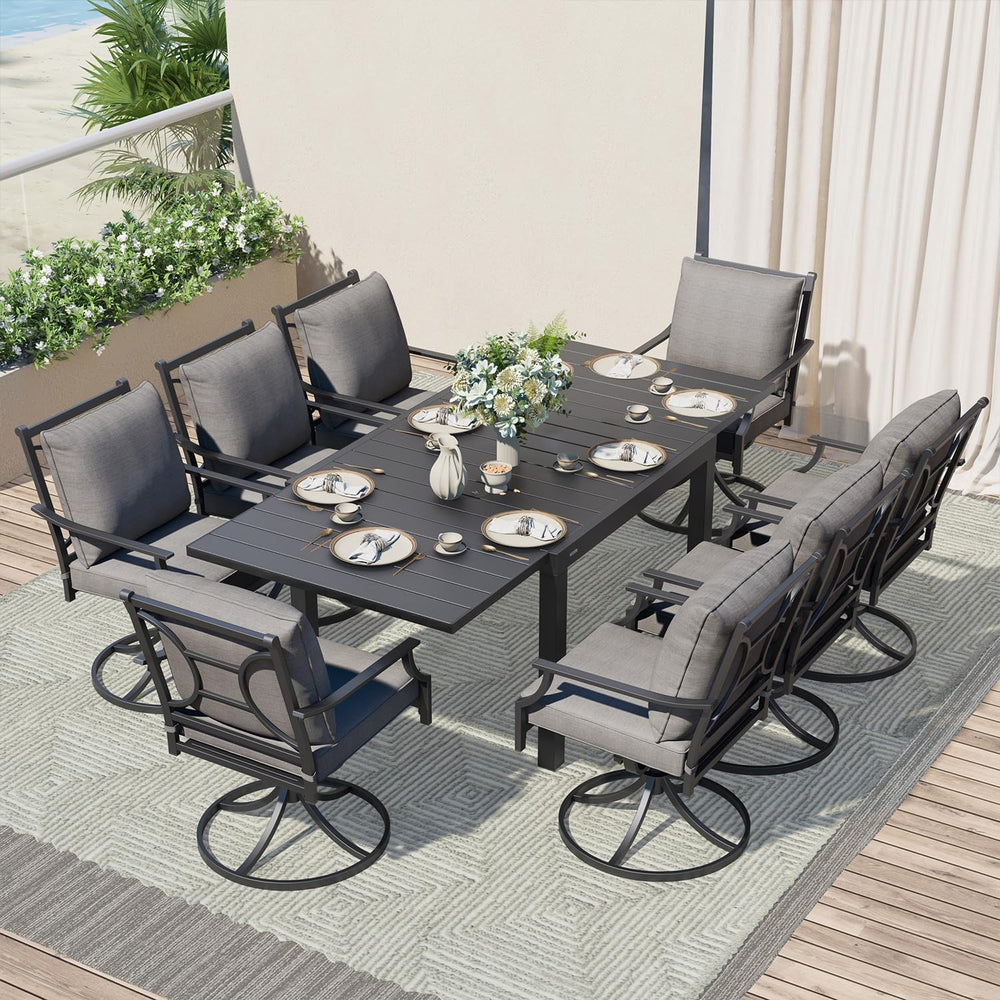 Grand patio 9-Piece Outdoor Dining Set for 8 with Swivel Patio Chairs