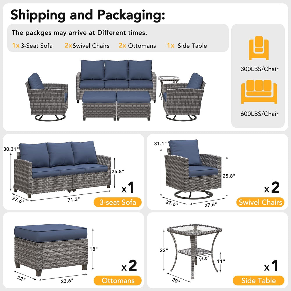 Patio Furniture Set, 6 Pcs Patio Outdoor Sectional, Wicker Outdoor Couch with...