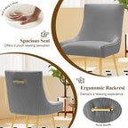 Velvet Dining Chairs Set of 4, Modern Upholstered Kitchen Chair with Pull Handle & Pleated Back, Mid Century Accent Chair with Gold Metal Legs for Vanity,Dining,Kitchen,Living Room, Grey