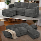 86” 4-Seater Chenille Modular Couch w/Adjustable Backrest, Grey | Upholstered L-Shape Sectional Sofa with Removable Ottoman, Convertible Sleeper Sofa with Storage Seats for Living Room