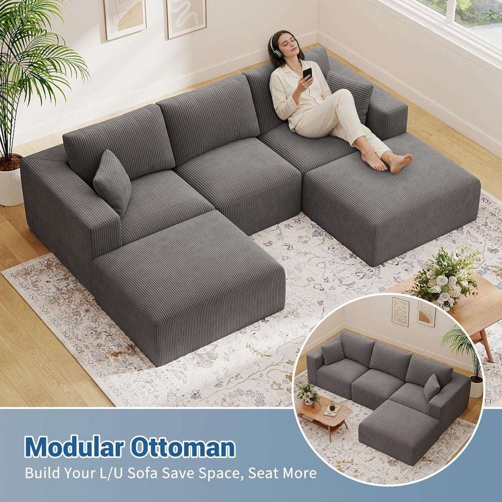 40" Oversized Square Corduroy Ottoman, Large Ottoman Pouf Footstool, Gre...