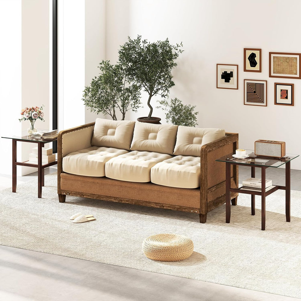 Tangkula 24" Square Glass Side Table, 2-Tier End Table with Storage Shel...