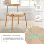Farini Mid Century Modern Dining Chairs Set of 4, Solid Wood Frame Kitchen Chairs with Woven Upholstered Seat for Dining Room & Breakfast Nook,Natural-Beige
