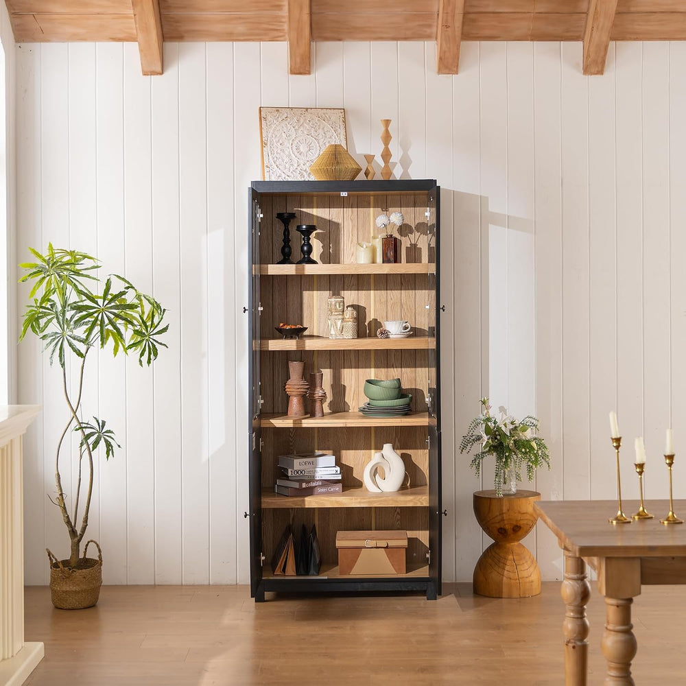 LUMISOL 74.5" Tall Kitchen Pantry Cabinet with Glass Doors & Adjusta...