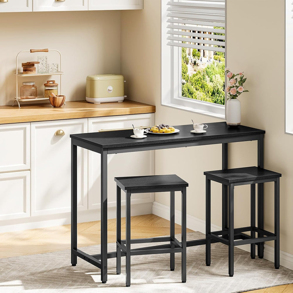 HOOBRO Bar Table and Chairs Set, 47.2" Rectangular Pub Table with 2 Stoo...