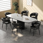 Modern Dining Chairs Set of 6, Upholstered Faux Leather Kitchen Side Chairs with Curved Open Back, Elegant Decorative Stitching, Easy Assembly for Dining Room, Restaurant, Cafe, Vintage Black