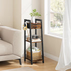 3-Tier Narrow Ladder Shelf with Drawer, Bathroom Floor Storage Shelf, Freestanding Tower Shelf Ladder Bookshelf Brown