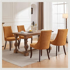 Dining Chairs Set of 4，Linen Channel Tufted Kitchen Dining Room Chair with Curved Solid Wood Legs, Comfortable Fabric Upholstered Dining Chair for Dining Room, (Gold, 4pc)