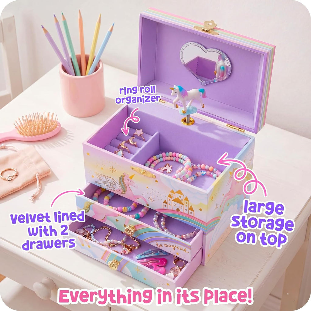 Giggle & Honey Musical Unicorn Jewelry Box for Girls - Kids Music Box with Spinning Unicorn, Unicorn Birthday Gifts for Little Girls, Jewelry Boxes, 6.8 x 5.3 x 6 in - Ages 3-10