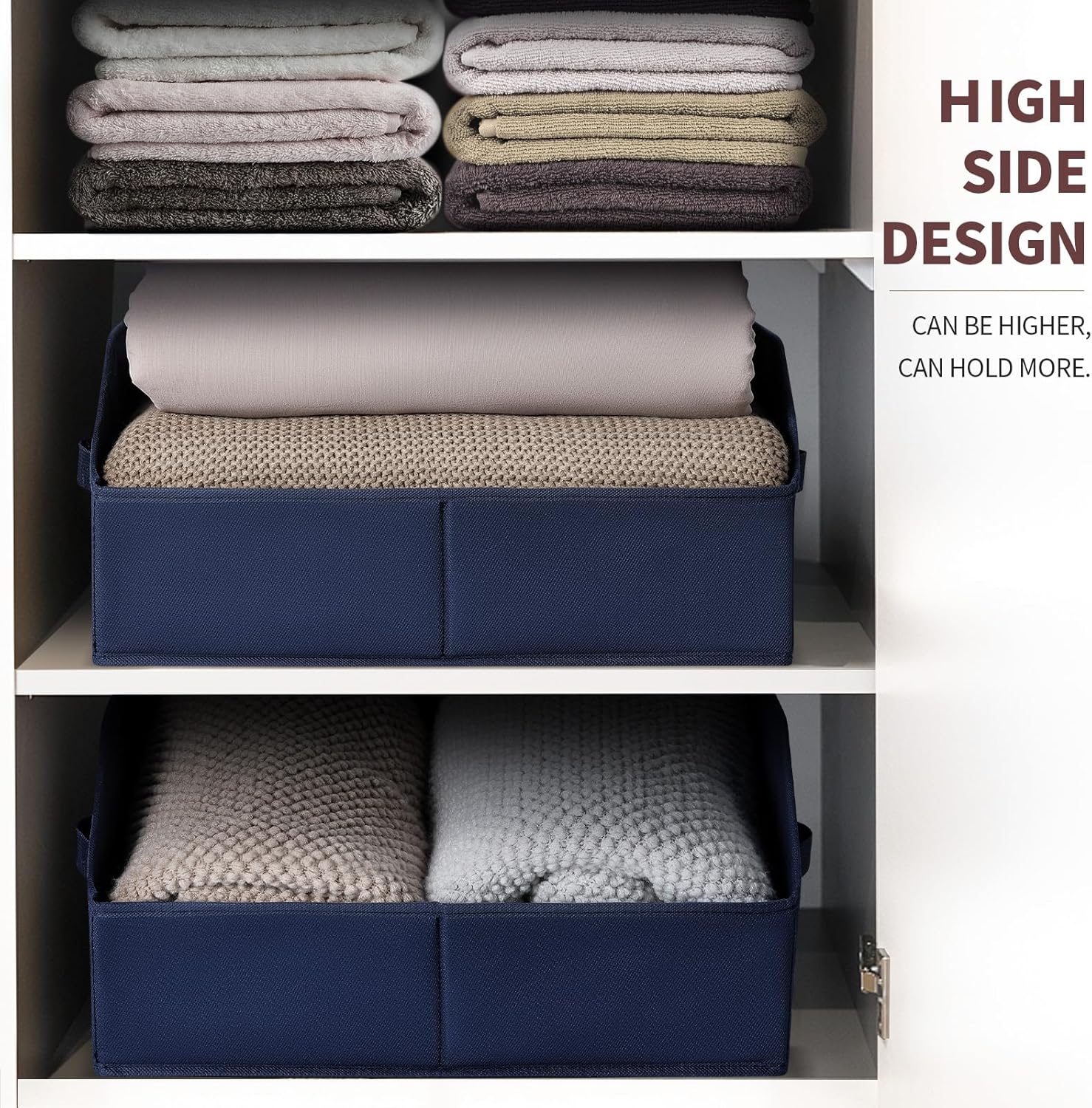 Clothes Organizers and Storage - Fabric Storage Bins with Handles, Storage Baskets for Organizing, Trapezoid Storage Cubes for Blankets, Towels, Office, 6 Pack, Navy Blue