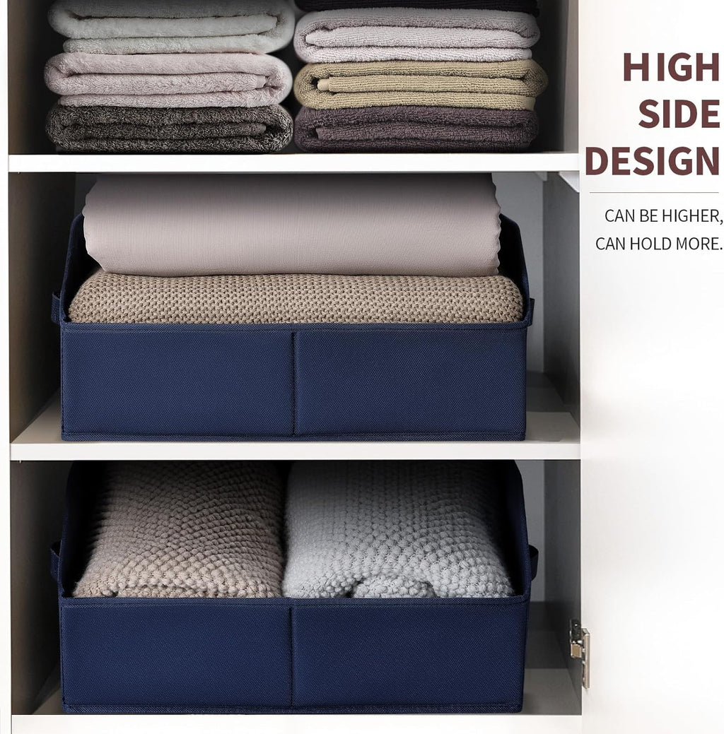 Closet Baskets for Shelves Trapezoid - Decorative Storage Baskets with Handle, Closet Bins for Organization, Shelf Storage Bins for Clothes, Books, Home, Office, 8 Pack, Navy Blue