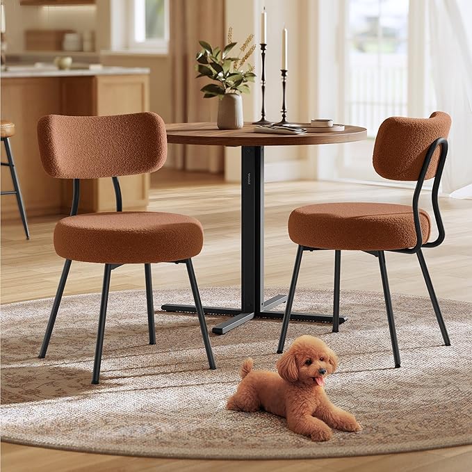 VASAGLE Boucle Dining Chairs Set of 2, Upholstered Kitchen Dining Room Chairs...