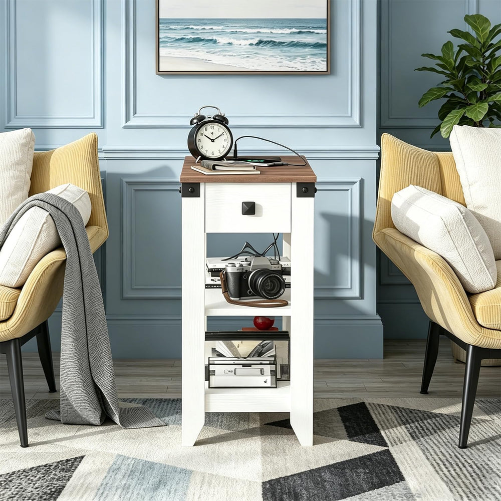 Drefure Sofa Side Table Set of 2 with Charging Station, Narrow End Tables wit...