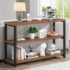 EXCEFUR 47" Entryway Table, Industrial Console Table for Living Room & Hallway, 3-Tier Storage Sofa Table Behind Couch, Walnut