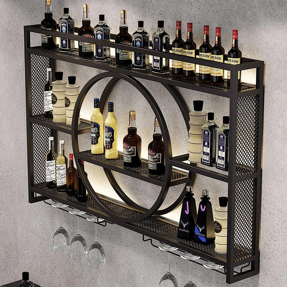 39 Inch Bar Shelves Wall Mounted Wine Rack with LED Light | 3 Tier Large Capa...