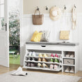 VOWNER Shoe Storage Bench with 3-Tier Flip Drawer & Padded Cushion, Shoe Rack Bench with Flip-Open Storage Box, Shoe Storage Organizer for Entryway, Hallway, Living Room, White | Narrow shoe tipper with seat cushion and adjustable compartments for hallway