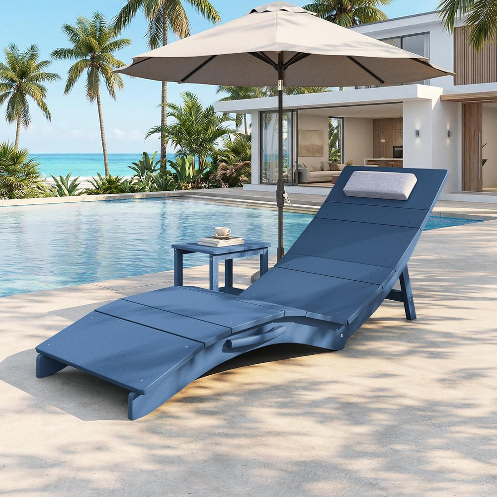 Stoog Folding Pool Lounge Chair, HIPS Outdoor Anti-Floating Recliner with Hea...