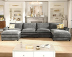 Homall 159" Modular Sectional Sofa, U Shaped Sofa Couch with Reversible Ottoman, DIY Combination Chenille Deep 4-Seat Cloud Couch for Living Room, Apartment (Light Grey, U Shaped Sofa)
