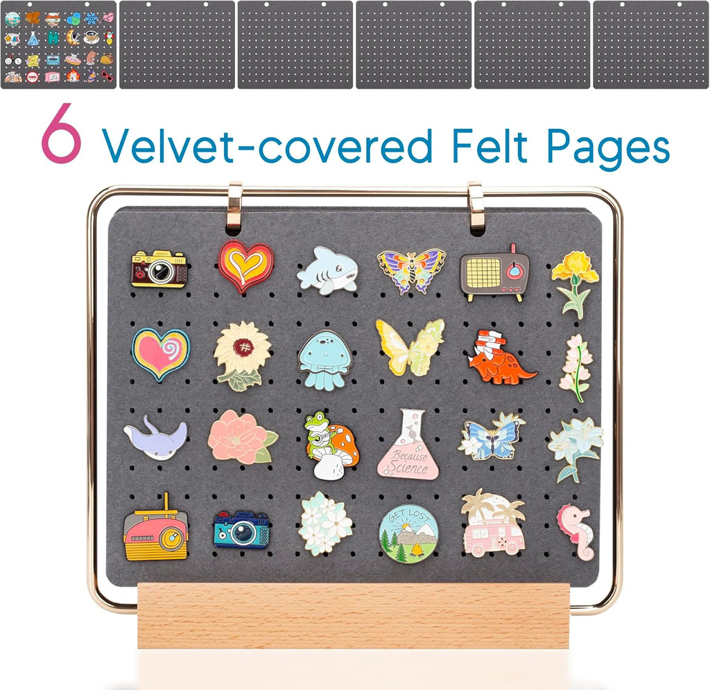 PACMAXI Display Organizers, Brooch Holder, Enamel Pin Pages for Store 180+ Pins, Collection Storage Calendar Wooden Stand With 6 Pages (Not Include Any Accessories) (Grey)