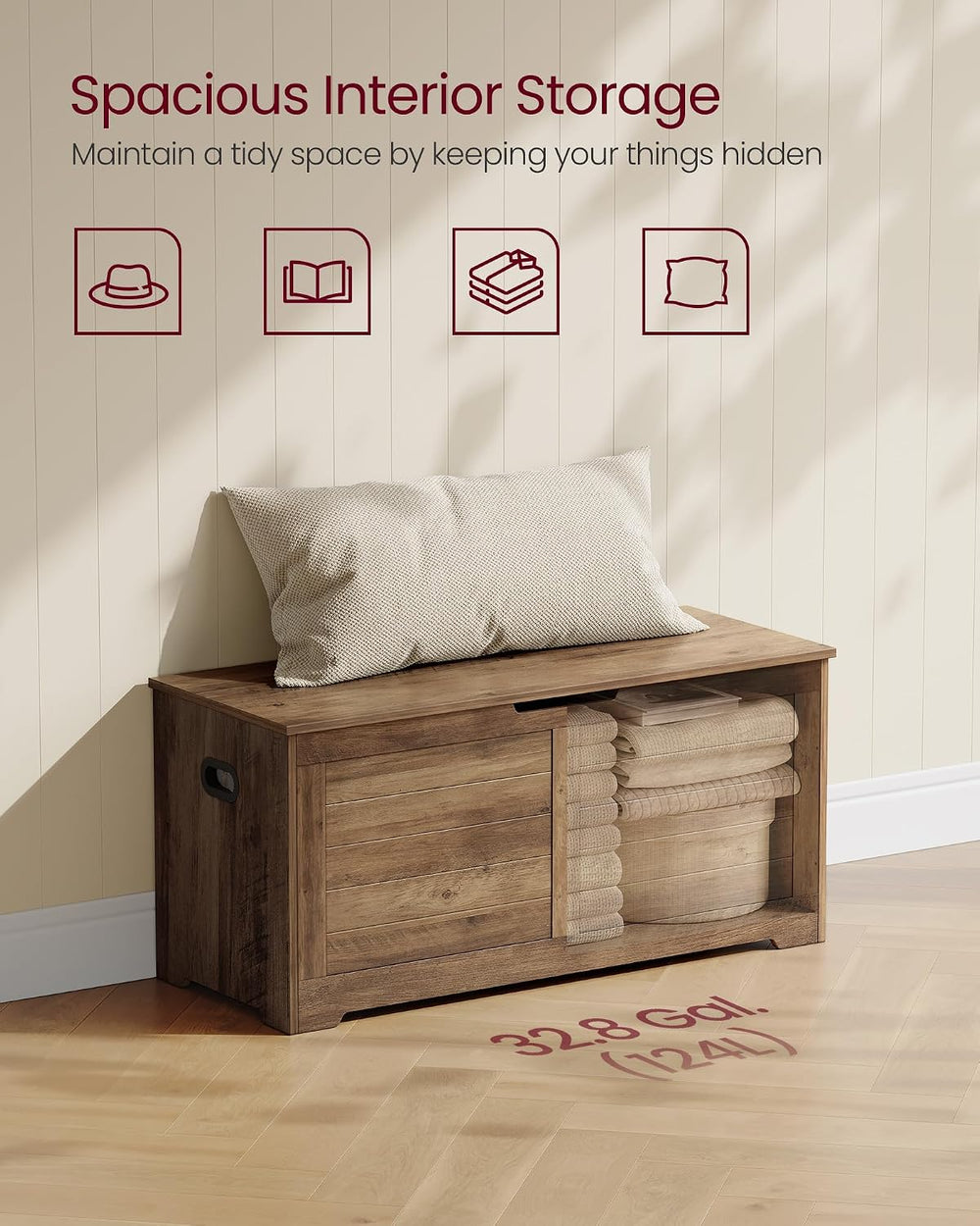 VASAGLE Storage Chest, 39.4 Inches Width Bench with 2 Safety Hinges | Farmhou...