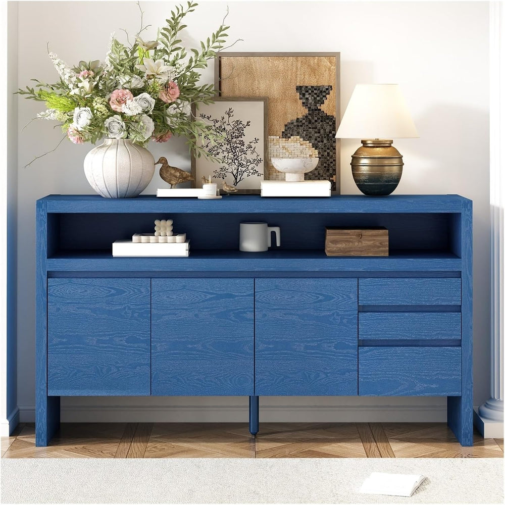 60" 3-Door Sideboard with 3 Drawers - Semi-Open Shelf & Center Semi-...