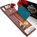 SereneLife Bathtub Tray - Expandable Bath Tray for Tub, Adjustable Bamboo Caddy with with Non-Slip Handles, Device Holder and Wine Glass Slot for Bathing Luxury (Brown, Soft Back, Gift Set)