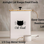 Cat Food Storage Container with Scoop - 5-7 lb (25 Cup) Capacity Metal Cat Food Container with Airtight Bamboo Lid and Metal Scoop - Airtight Pet Food Storage Containers 5 lb - 7 lb Kibble Container