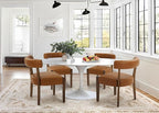 Modern Dining Chairs Set of 8, Faux Leather Upholstered Kitchen & Dining Room Chairs, Mid Century Modern Wooden Dining Chairs Oversized Sturdy Rounded Chairs Curved Back, Brown