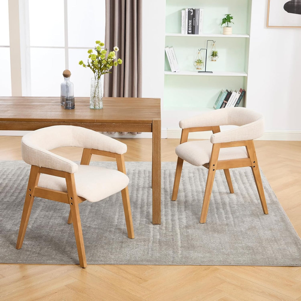 RIVOVA Modern Round Dining Chairs with Open Curved Back Set of 2, Linen Fabri...