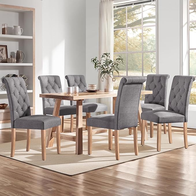 Yaheetech Dining Chairs Set of 6 Fabric Upholstered Dining Room Chairs with B...