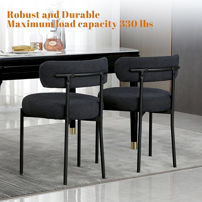 DYHOME Black Boucle Dining Chairs Set of 2, Mid Century Modern Kitchen Chairs...