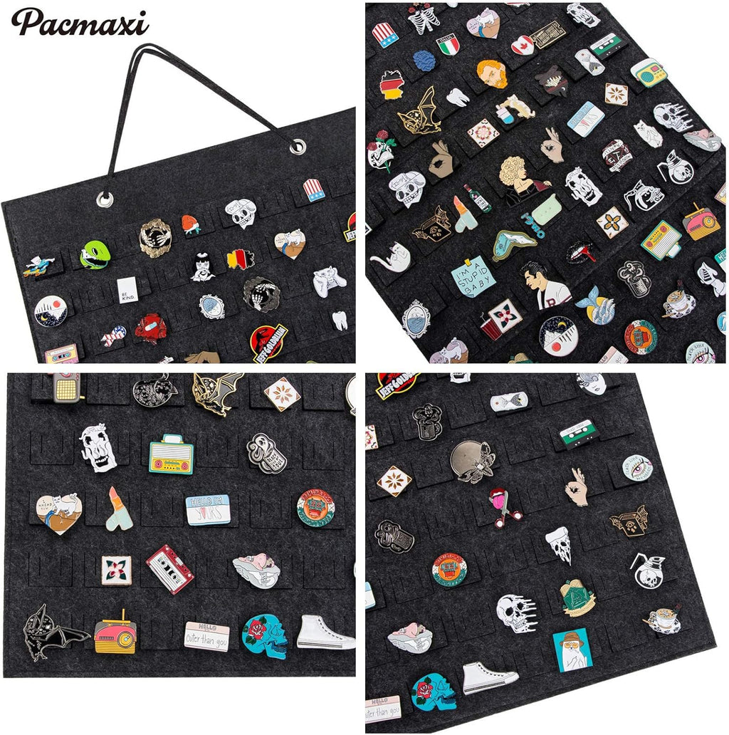 PACMAXI Hanging Brooch Pin Organizer, Display Pins Storage Case, Brooch Collection Storage Holder, Holds Up to 96 Pins.(Not Include Any Accessories) (M-170 Slots, Dark gray, Medium)