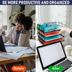 Stackable Paper Tray Desk Organizer, 4-Tier Metal Mesh Letter Organizers for Business, Home, School, or Store Use, Organizes Files, Folders, Letters, Paper, Binders, Multi-Functional Desktop Storage
