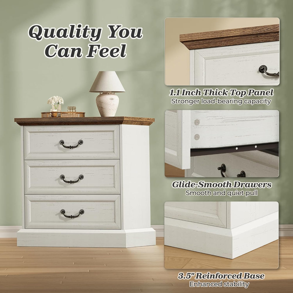 Huuger Nightstand with Charging Station, 3 Drawer Night Stand Set of 2, 22 In...