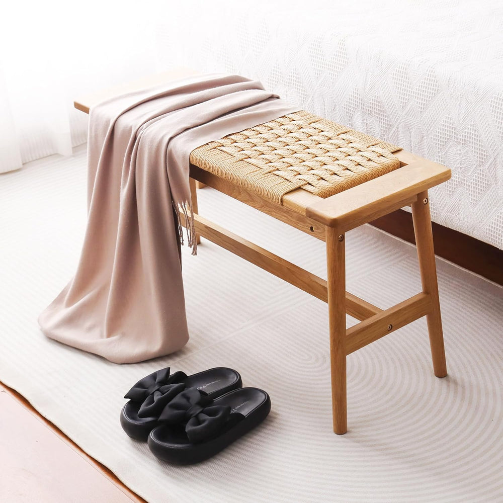 OGMILL 33.5" L Wood Dining Bench Indoor, 100% Natural Solid Oak Bed Benc...