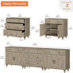WAMPAT Farmhouse TV Stand for 100 Inch TV, 3-in-1 TV Console Table with 5 Drawers and 4 Doors, Entertainment Center for 75/80/85/90 Inch TV, Kitchen Sideboard Buffet Cabinet for Dining Room, Grey Wash
