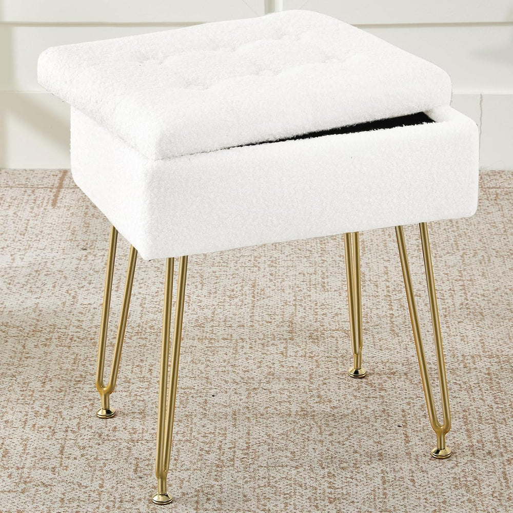 BRIAN & DANY Vanity Stool, Sherpa Vanity Stool Chair with Storage, Rectan...
