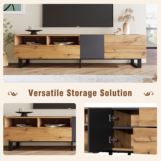 Ball & Cast 70" Modern TV Stand for TVs up to 80", Media Console with Drop-Down Door, 2 Drawers & Adjustable Shelf, Entertainment Center w/Ample Storage for Living Room, Home Theatre,Wood